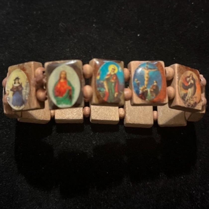Jesus Biblical Wooden Religious Icon Bracelet